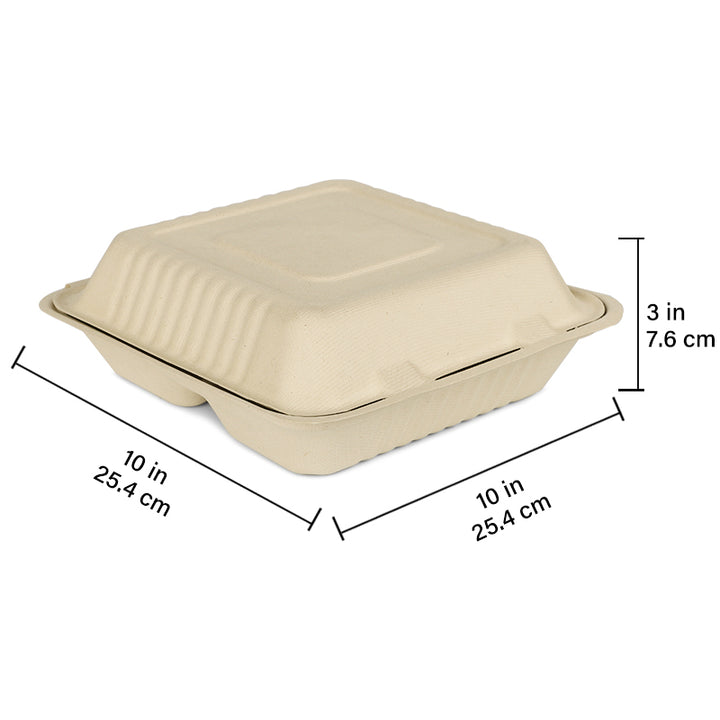3 Compartment Compostable Clamshell Containers PFAS Free – Eternal Supplies