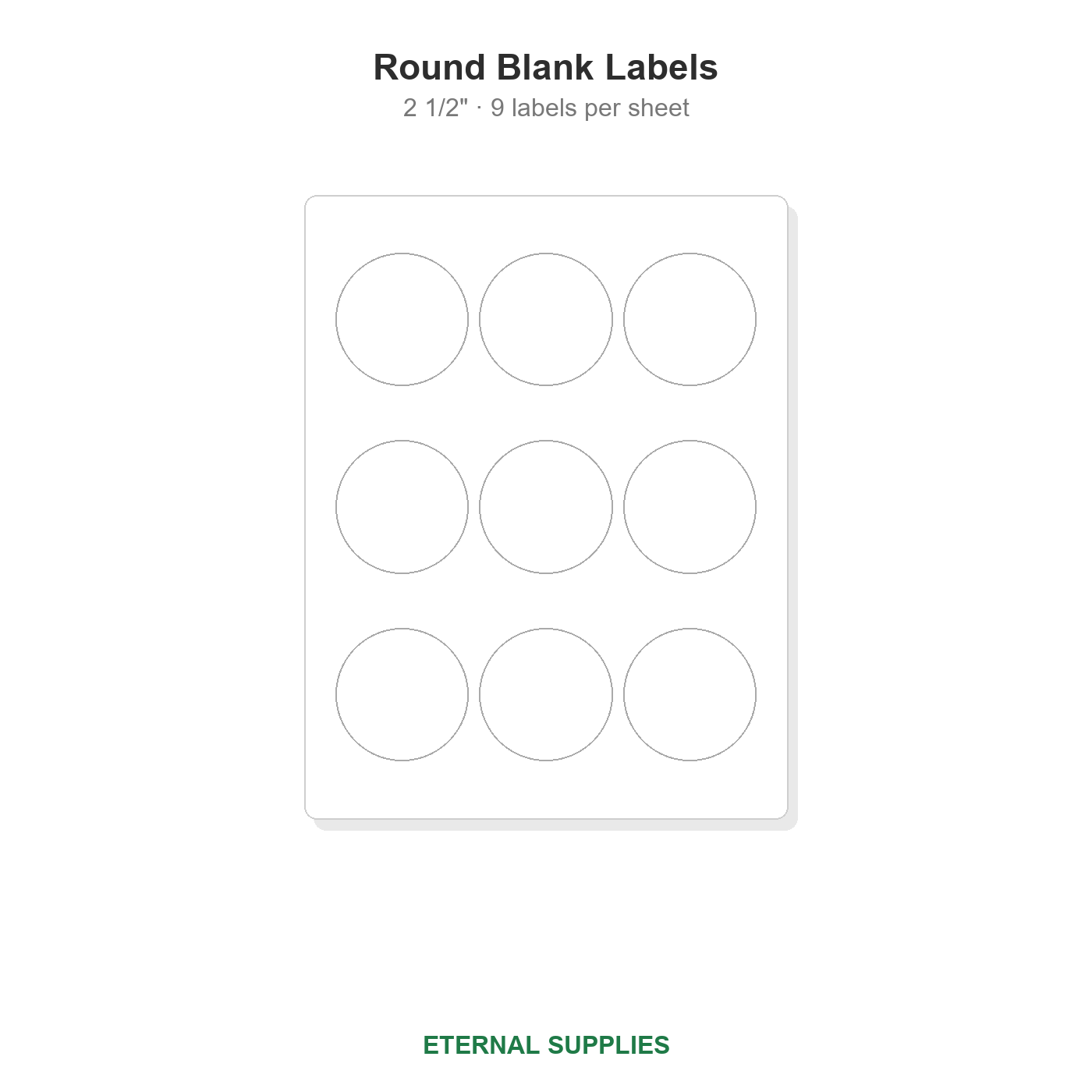 2 1/2" Round Blank Labels - 9 Per Sheet
