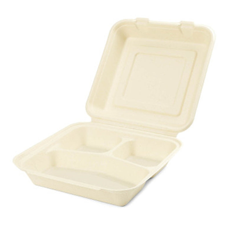 3 Compartment Compostable Clamshell Containers PFAS Free