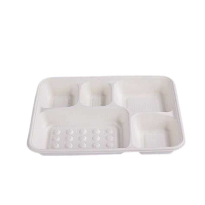 5 Compartment Compostable Paper Trays Bagasse Eco-Friendly